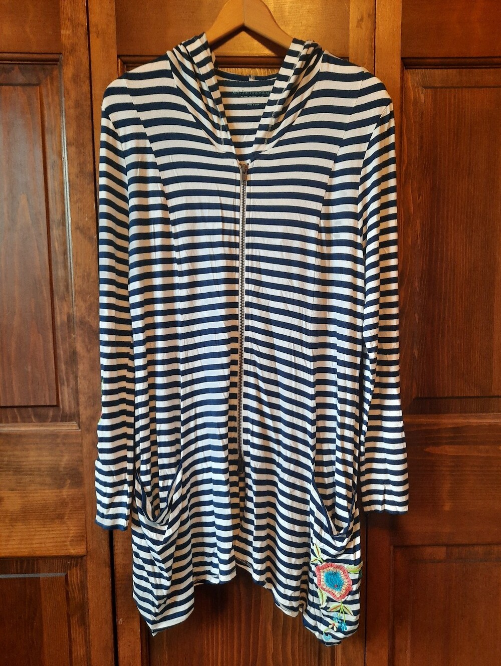 NWT Soft Surroundings Kalia Nautical Striped Full-zip Tunic Hoodie Size Large